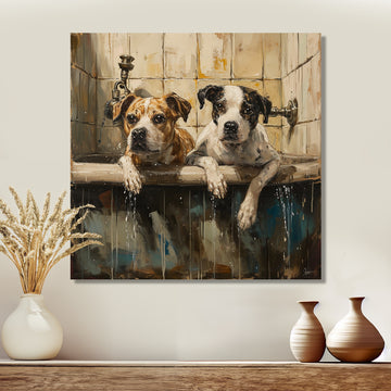 Two Dogs In The Bathtub Vintage - Brown Dog Bathroom Wall Art